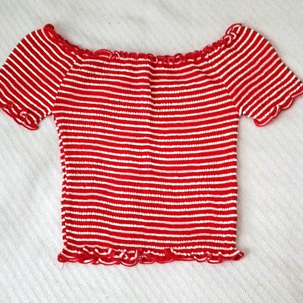 Heart and Hips Red and White Off the Shoulder top